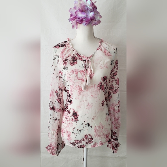 AMERICAN RAG Smocked Tie Front Long Sleeve Top - Picture 1 of 8